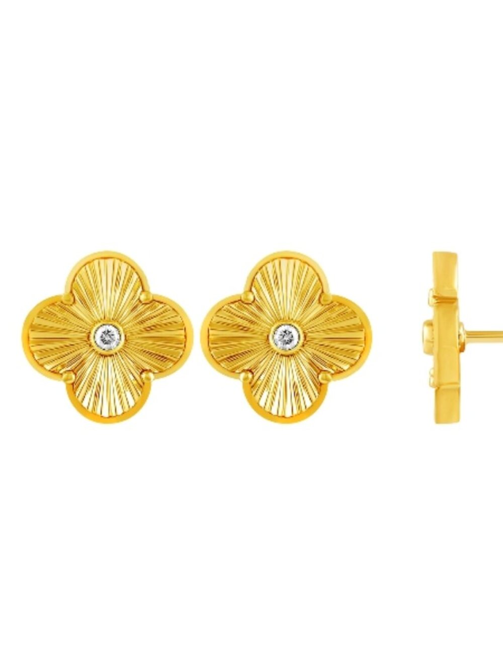 0.03 Carat Natural Diamond Clover Earrings 14K Yellow Gold